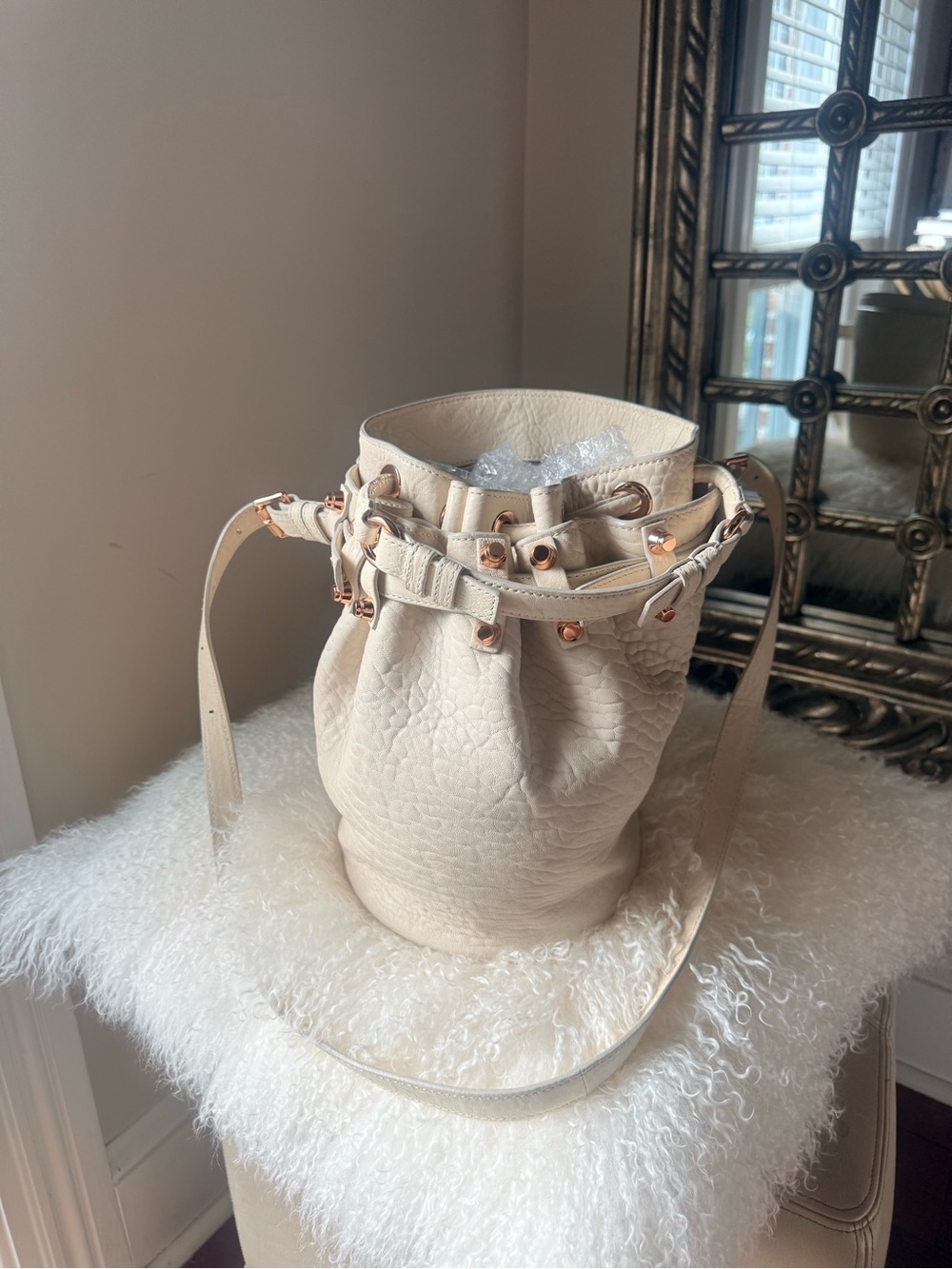 ARCHIVAL Alexander Wang Diego Bucket Bag Latte Rose Gold
